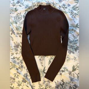 Forever 21 Chocolate Brown Ribbed Long Sleeve Top